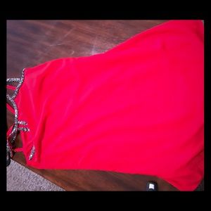 Red dress with silver embellishments to straps